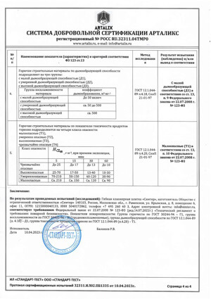 Сертификат об испытаниях